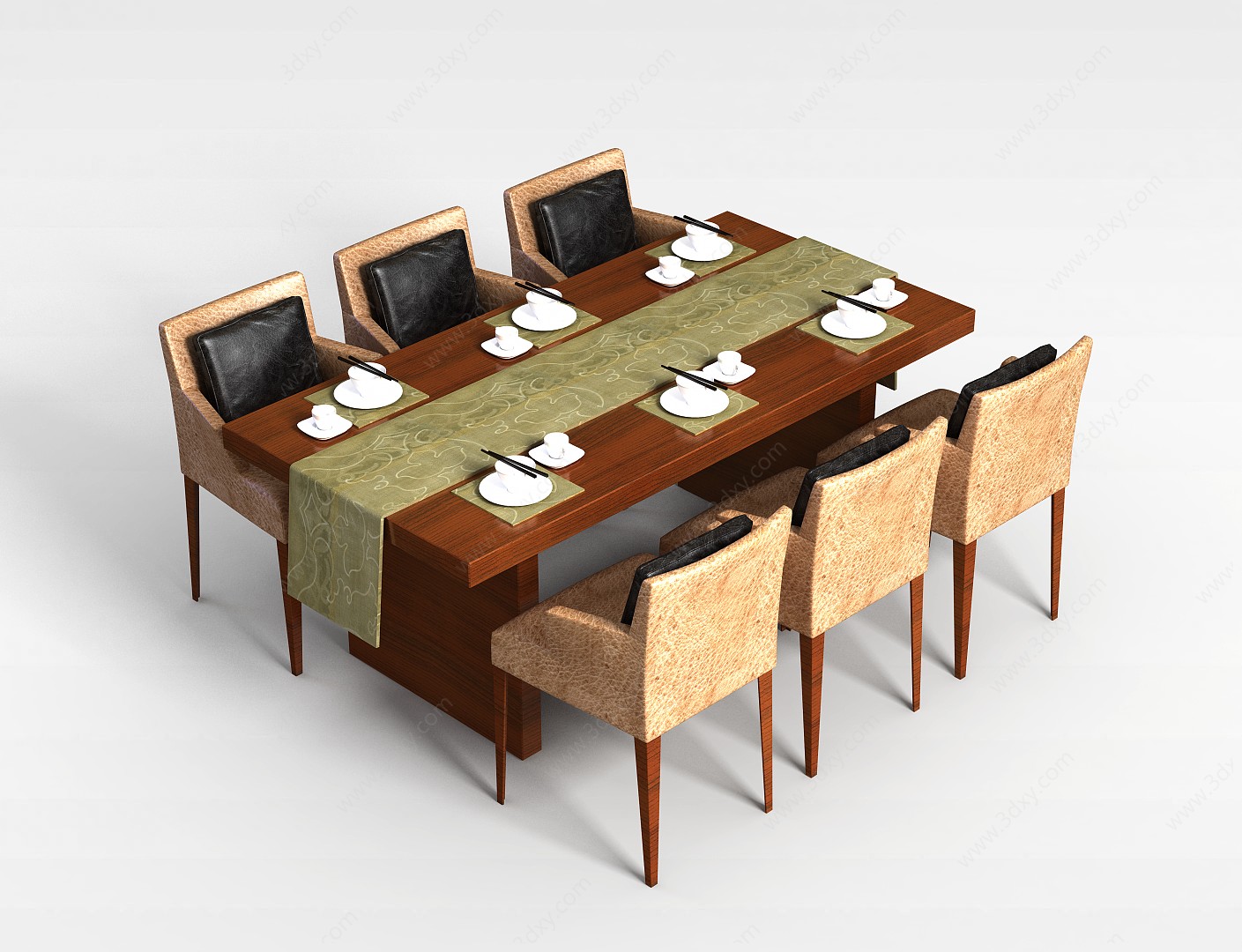 木质桌椅组合3D模型