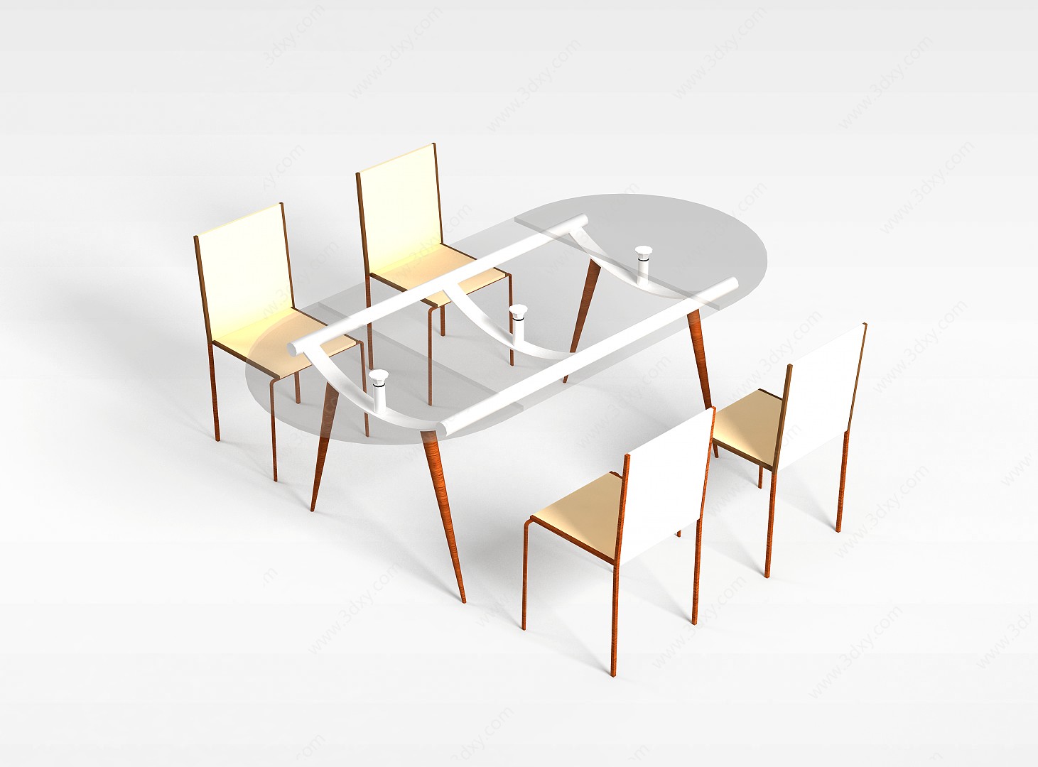 四人桌椅组合3D模型