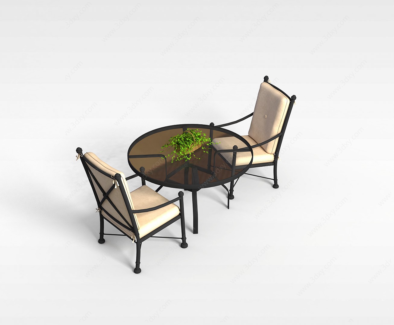 双人桌椅组合3D模型