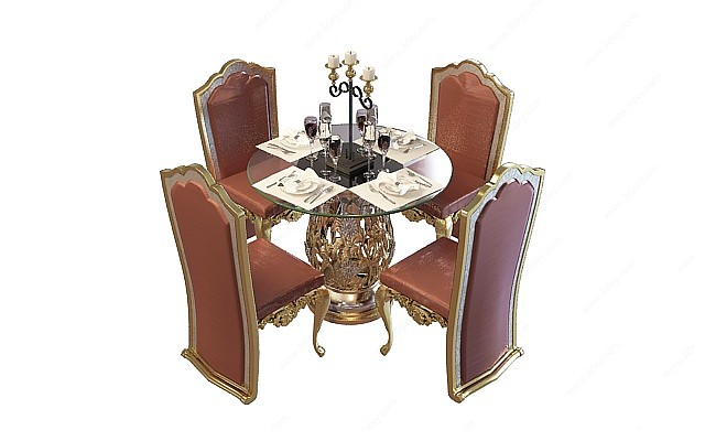欧式奢华桌椅组合3D模型
