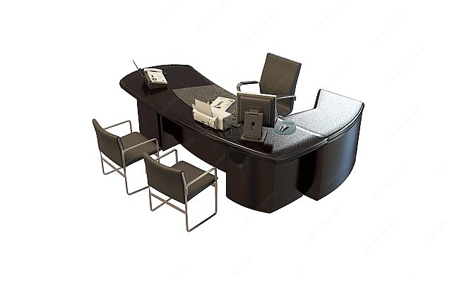 L形桌椅组合3D模型