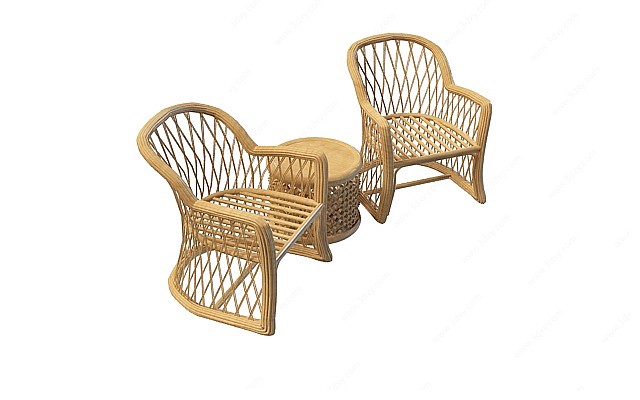 藤编桌椅组合3D模型