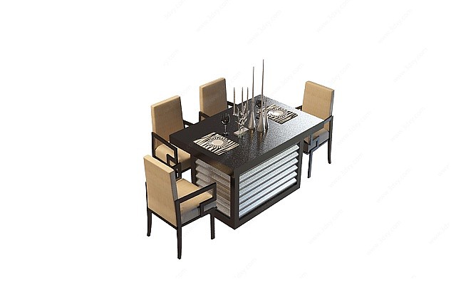 简约新中式桌椅组合3D模型