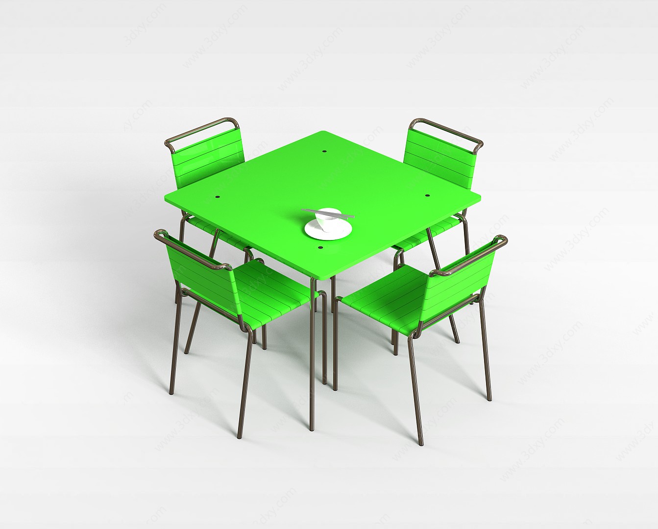 绿色桌椅组合3D模型