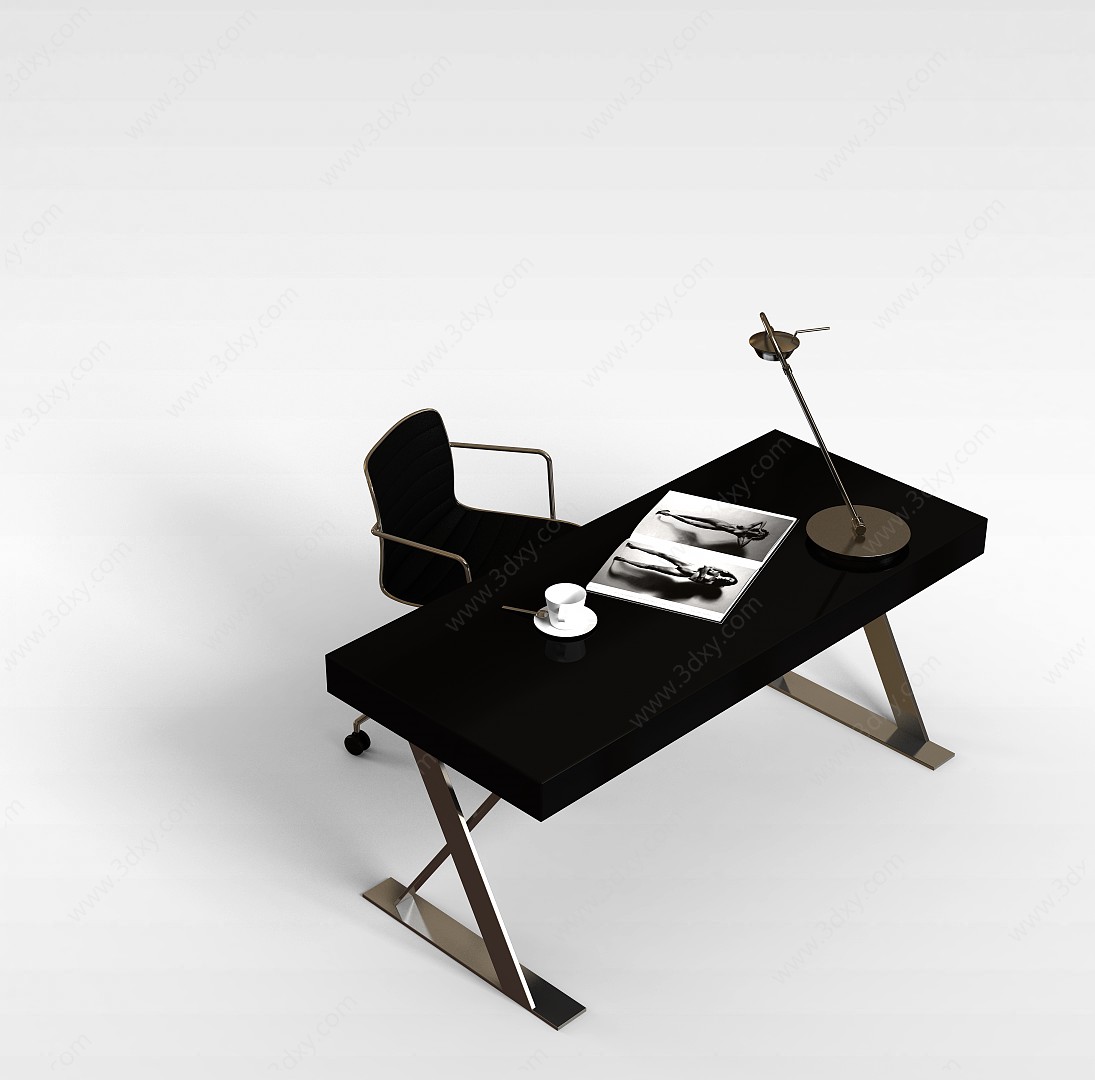 书房桌椅组合3D模型