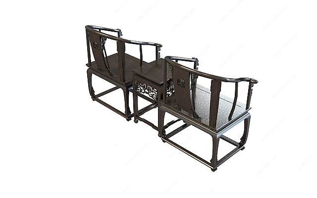 中式黒木桌椅组合3D模型