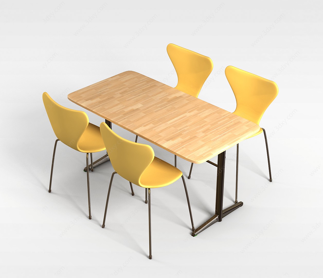 4人快餐桌椅3D模型