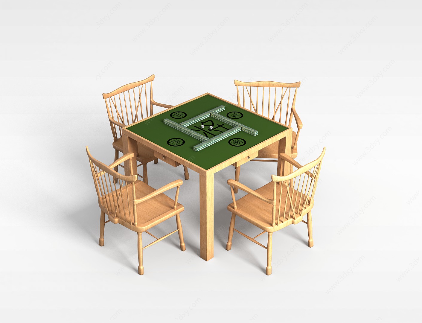 木质桌椅组合3D模型