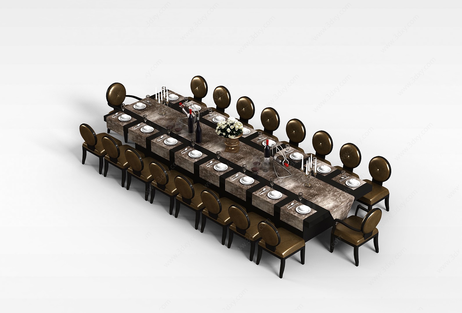 多人桌椅组合3D模型