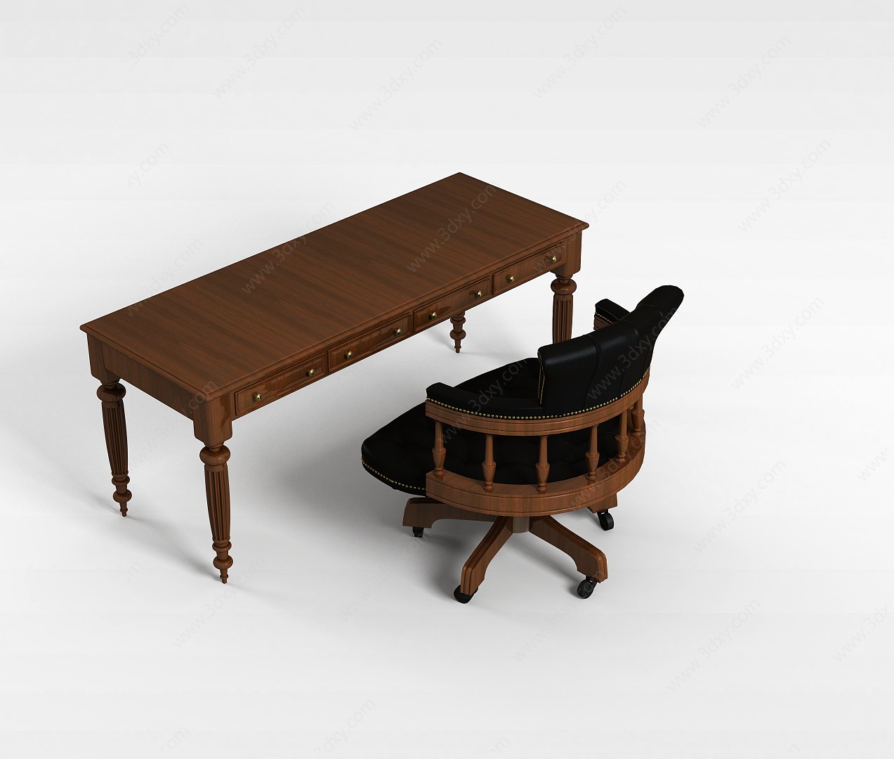 复古书桌椅3D模型