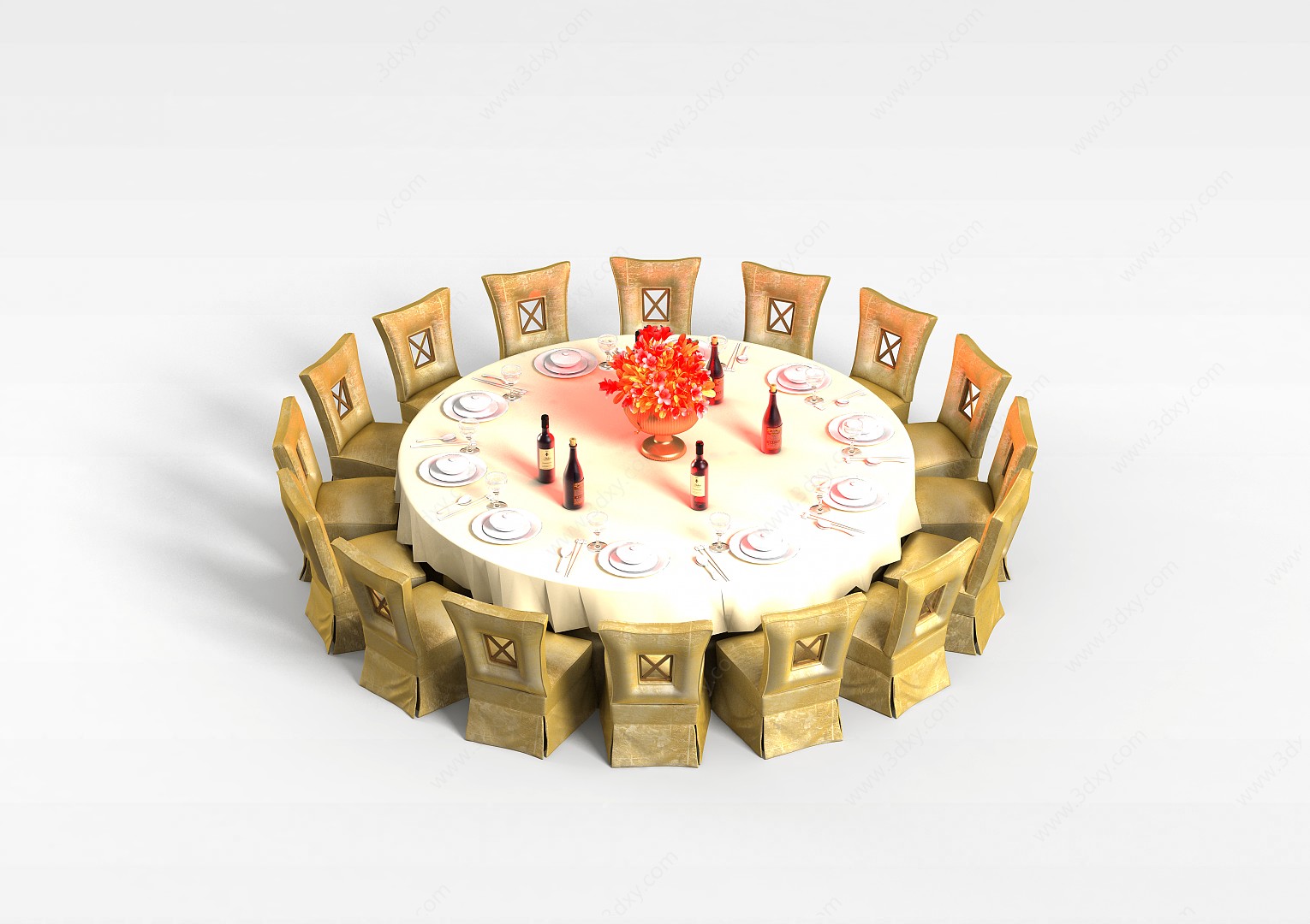 圆形餐桌椅组合3D模型