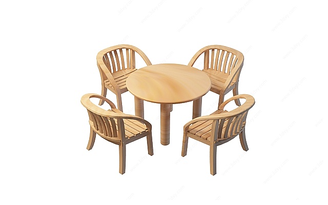 实木户外桌椅3D模型