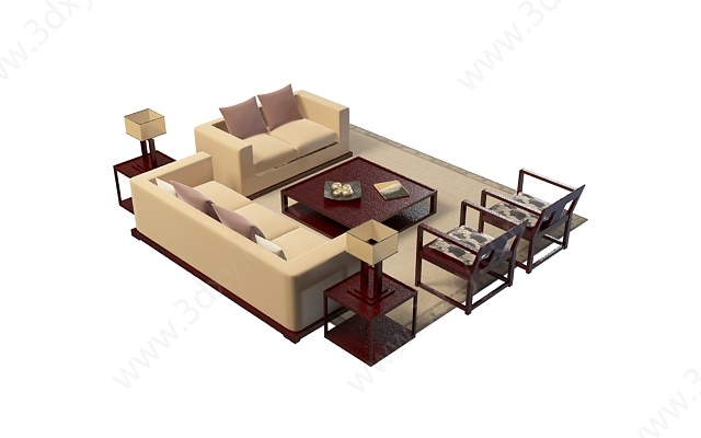 中西结合沙发茶几3D模型