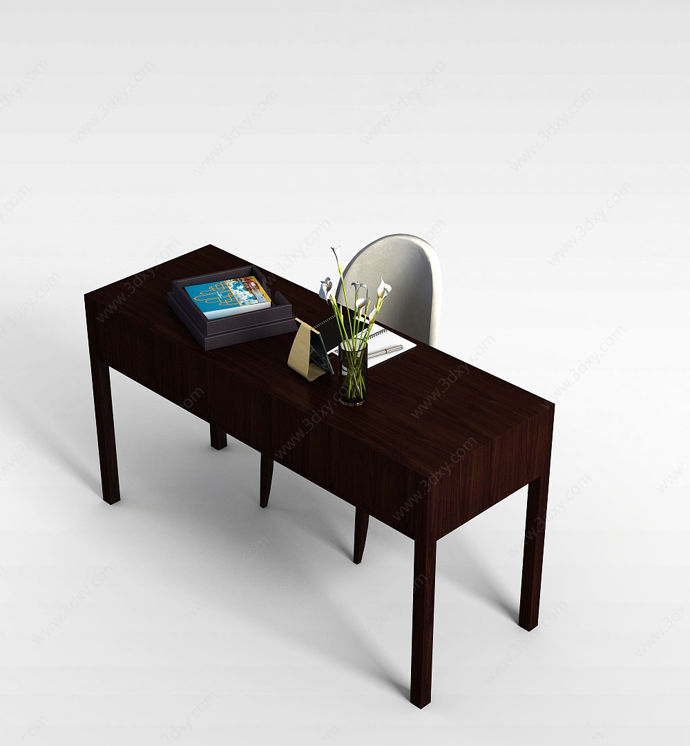 实木书桌椅3D模型