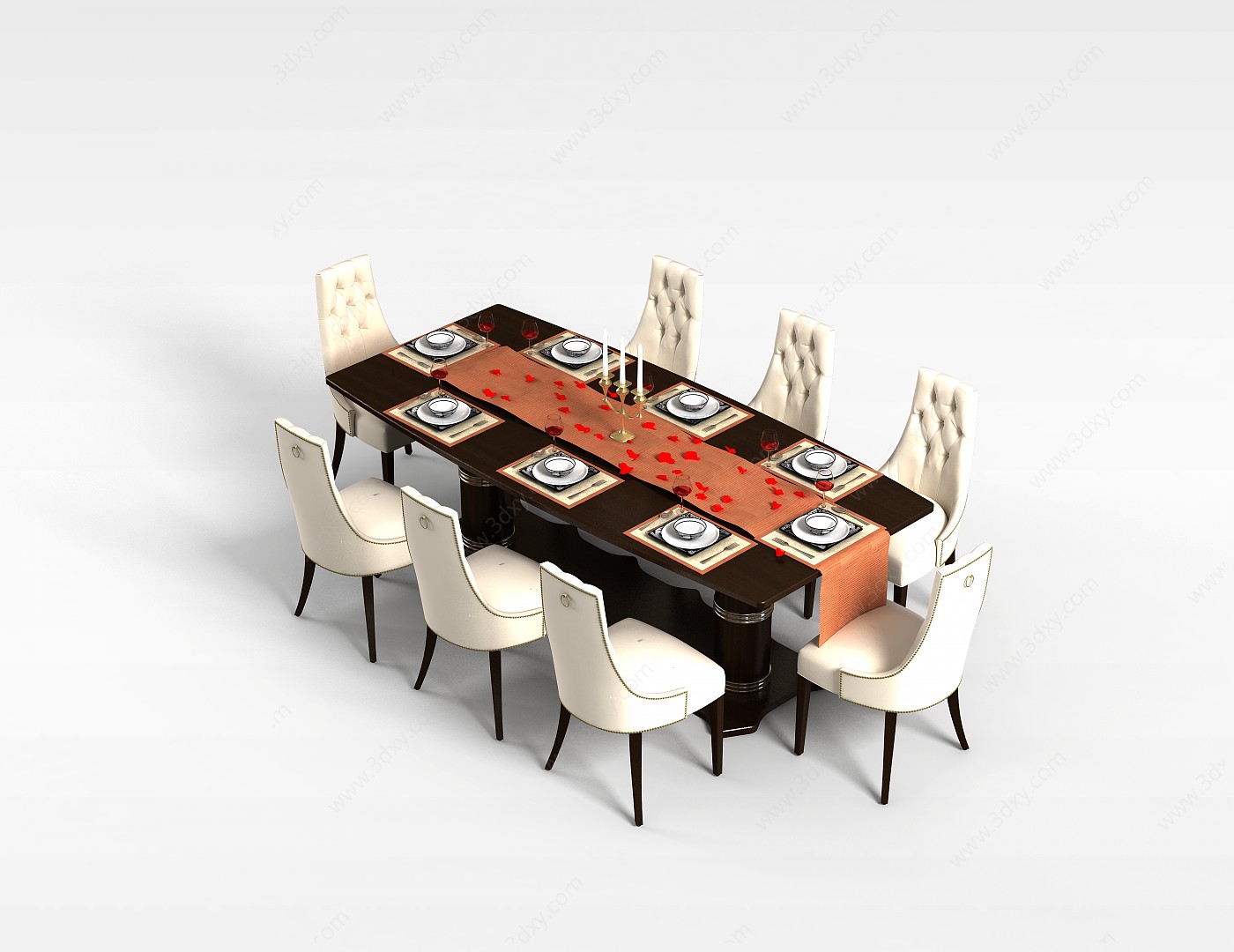 八人餐桌椅组合3D模型