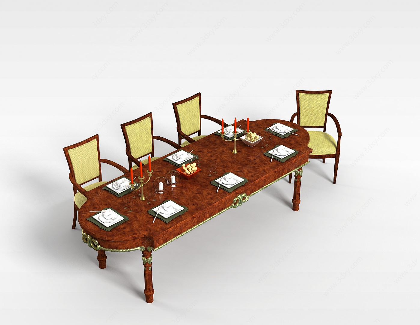 木质欧式餐桌椅3D模型