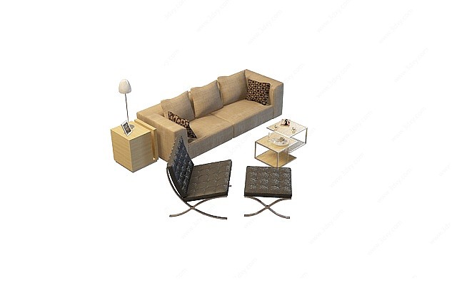 三人沙发茶几组合3D模型