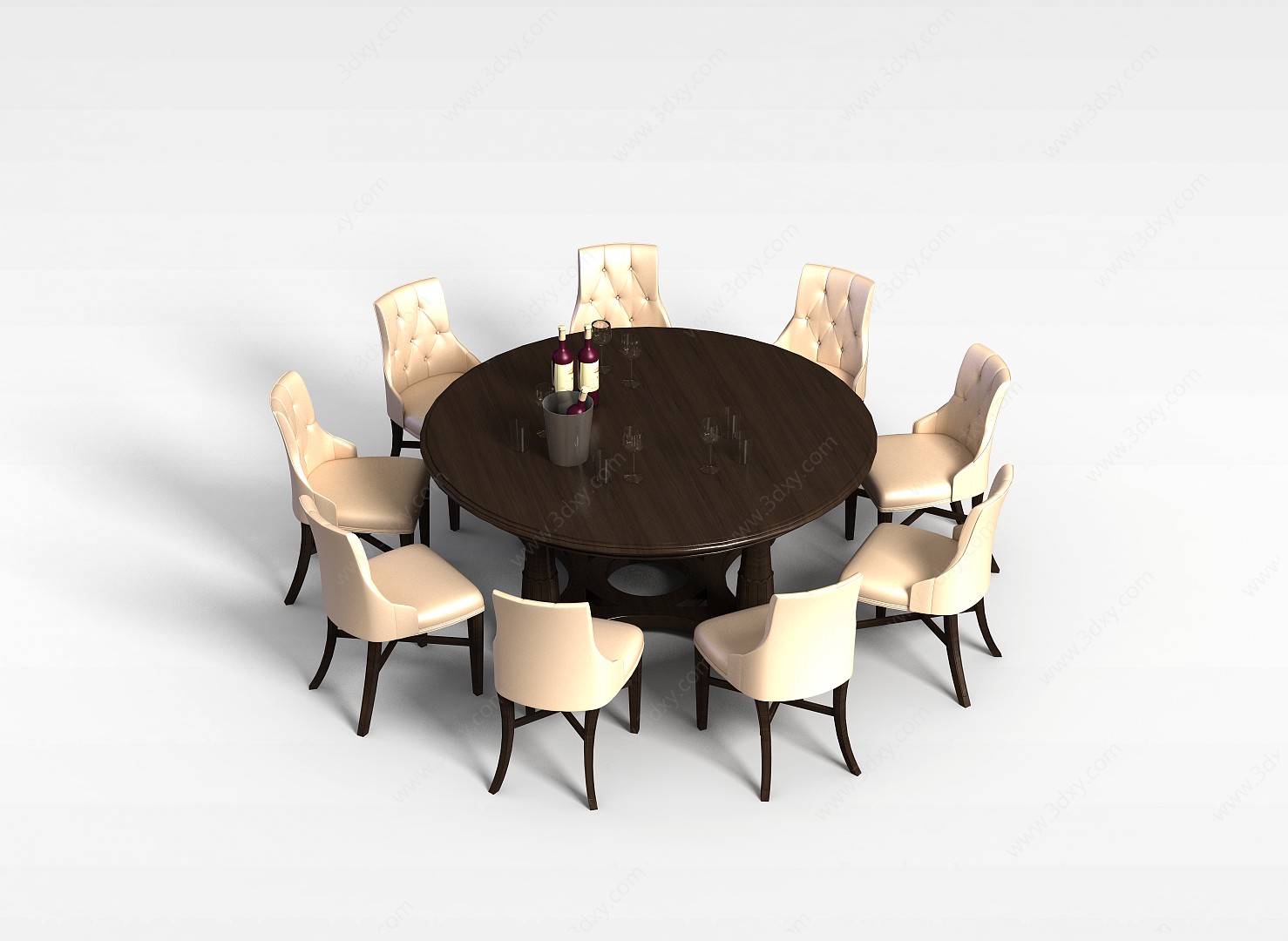 多人桌椅组合3D模型