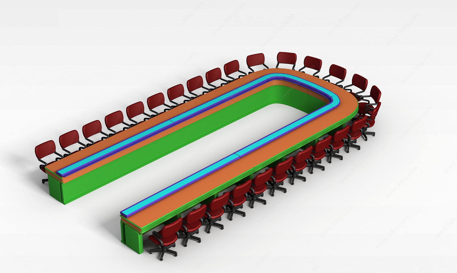 U型会议桌椅3D模型