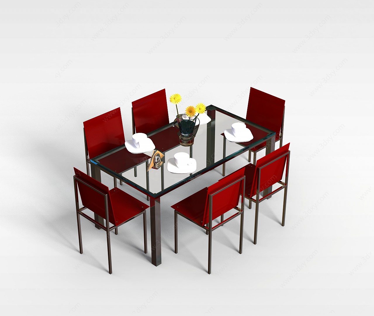 玻璃台面桌椅组合3D模型