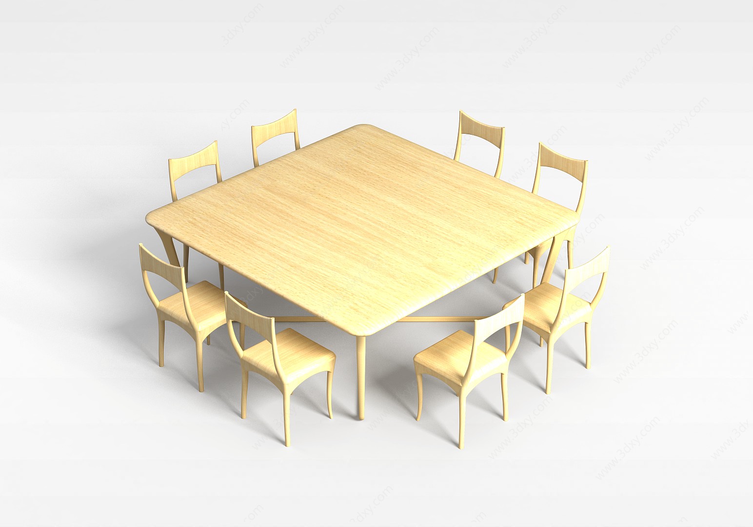 多人木质桌椅3D模型