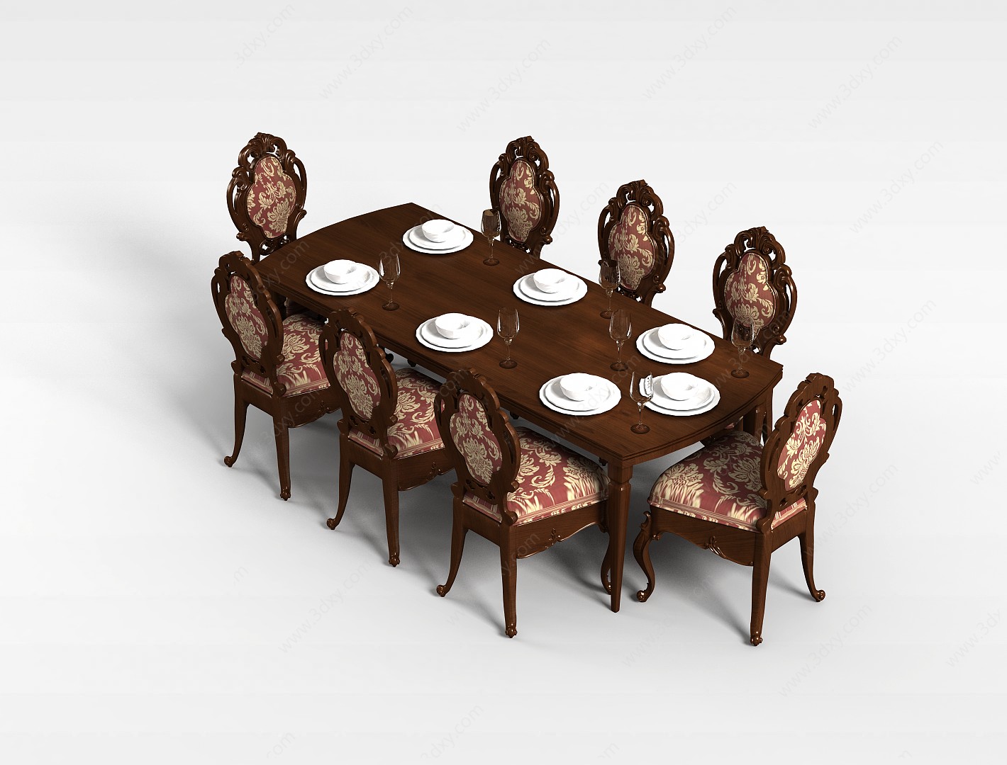 古典实木餐桌椅3D模型