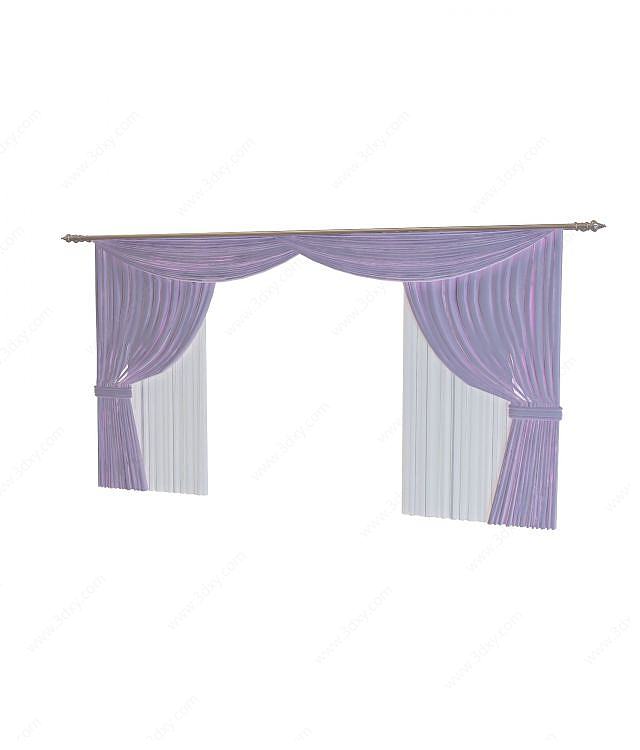 室内紫色双层窗帘3D模型