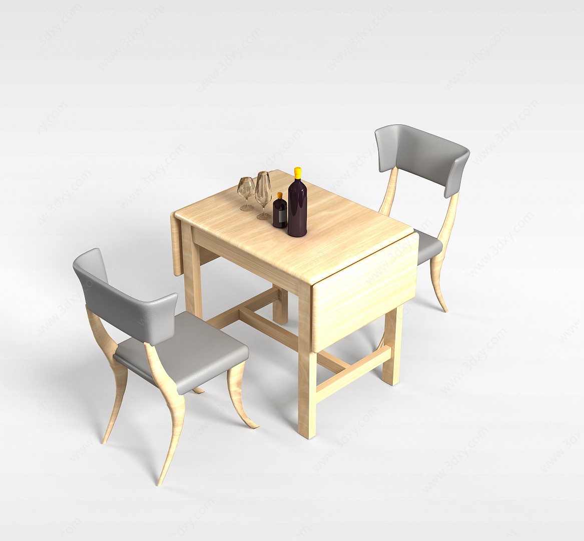 2人桌椅组合3D模型