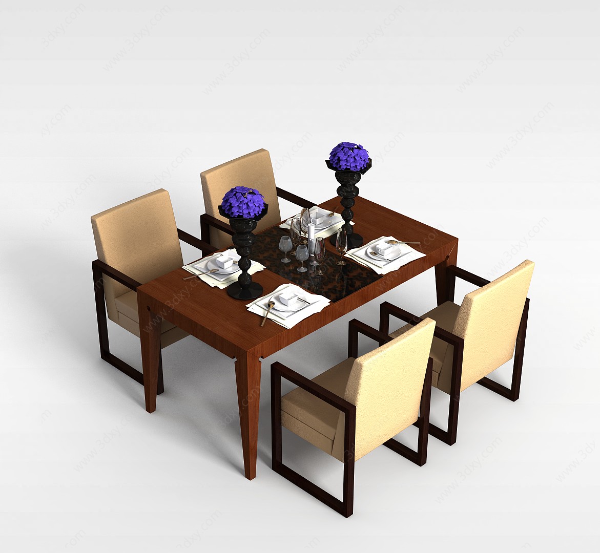 4人餐桌椅3D模型