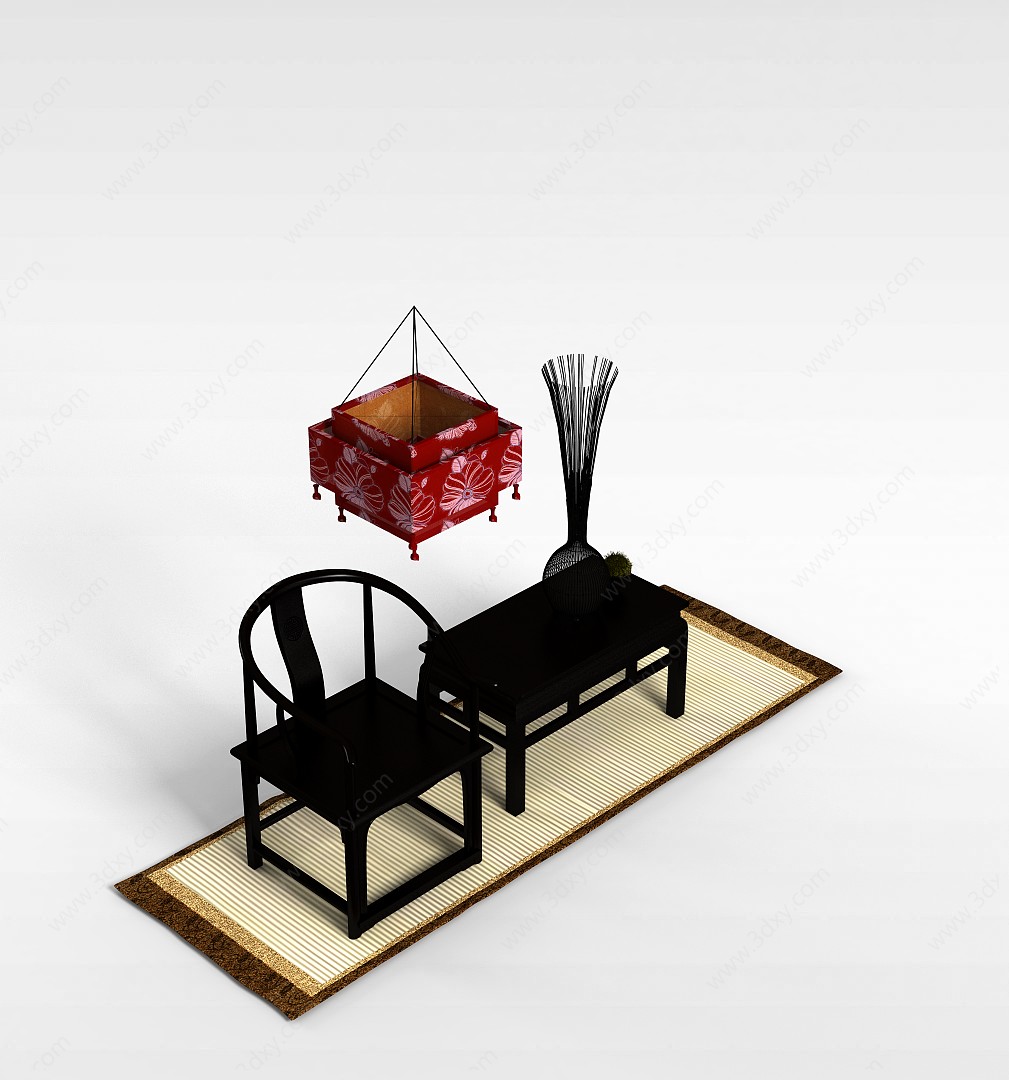 实木中堂桌椅3D模型