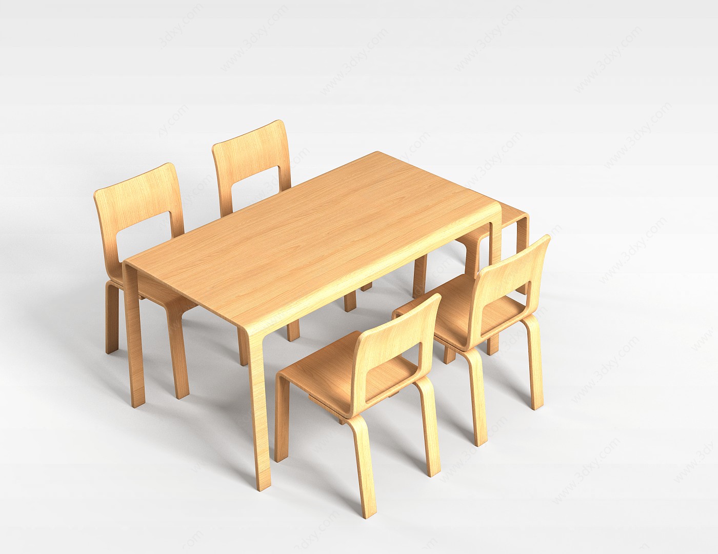 简易实木桌椅3D模型
