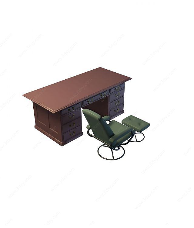 中式办公桌椅3D模型