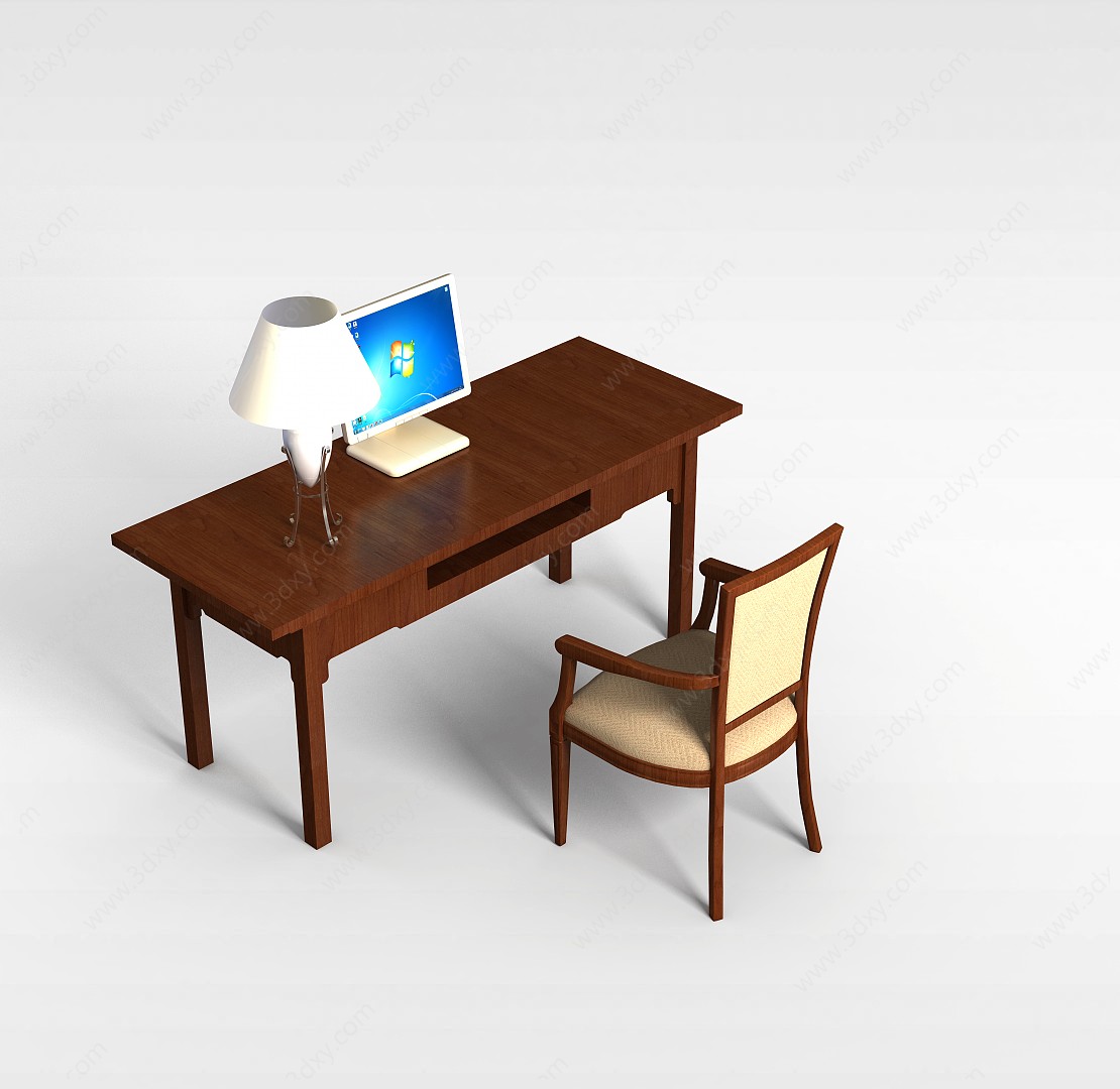 简约实木书桌椅3D模型