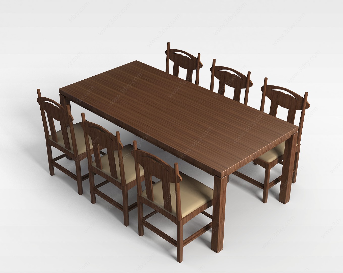 6人实木餐桌椅3D模型
