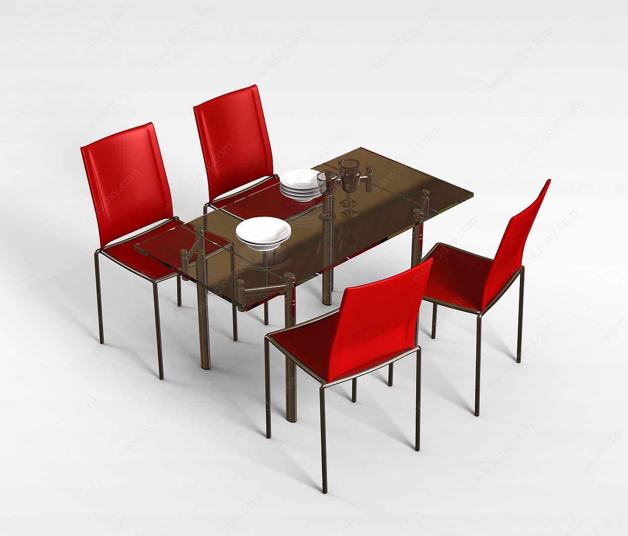 玻璃台面桌椅3D模型