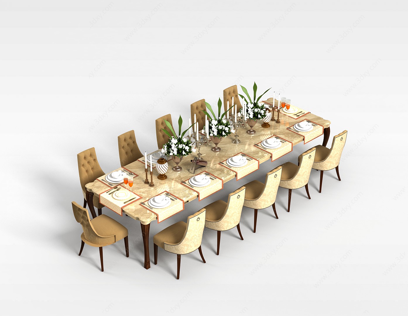 聚餐桌椅组合3D模型