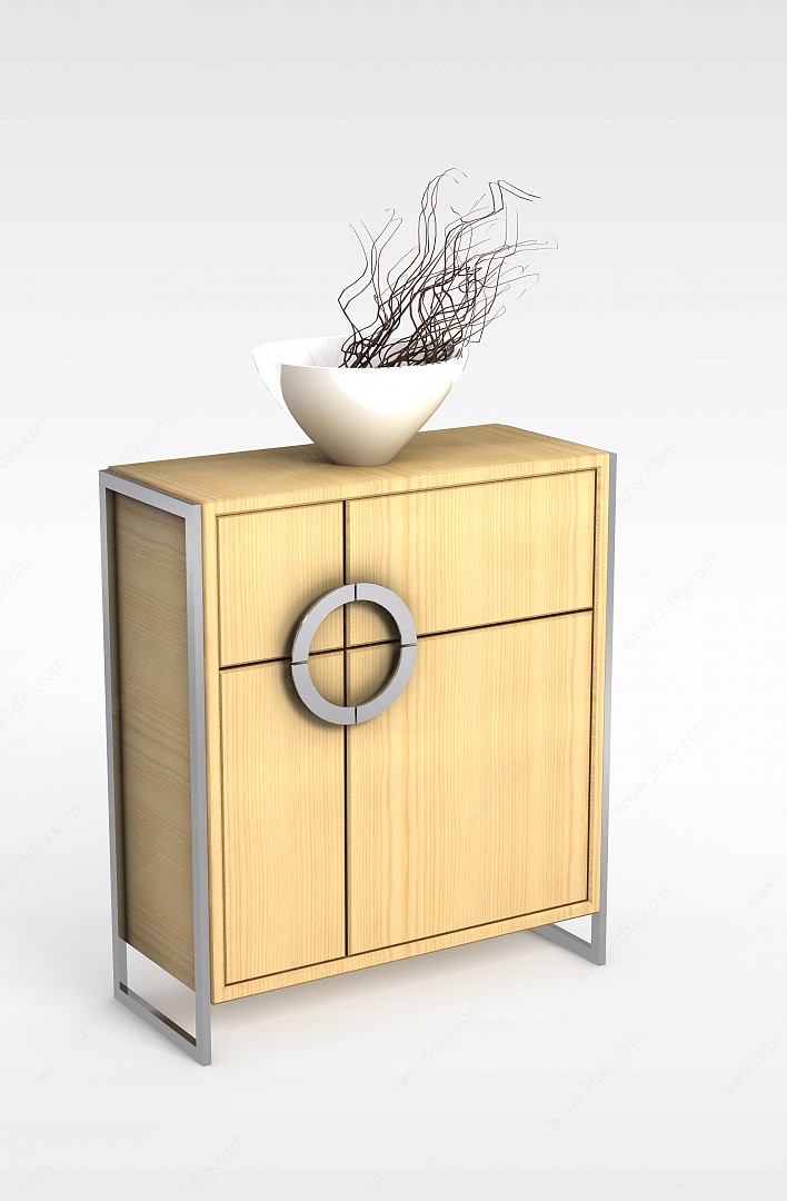 现代木质边柜3D模型