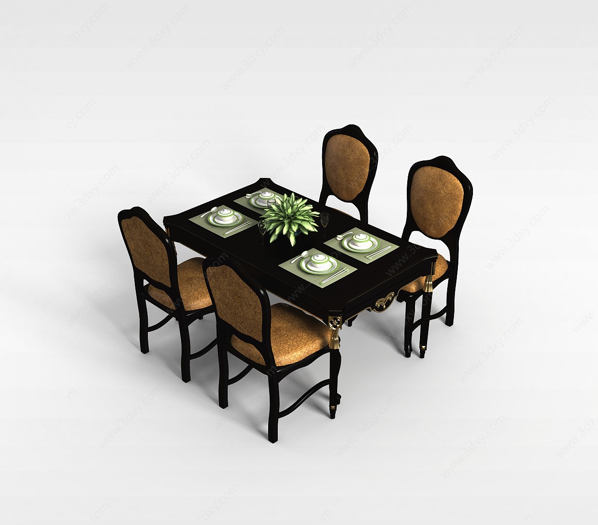 4人餐桌椅组合3D模型