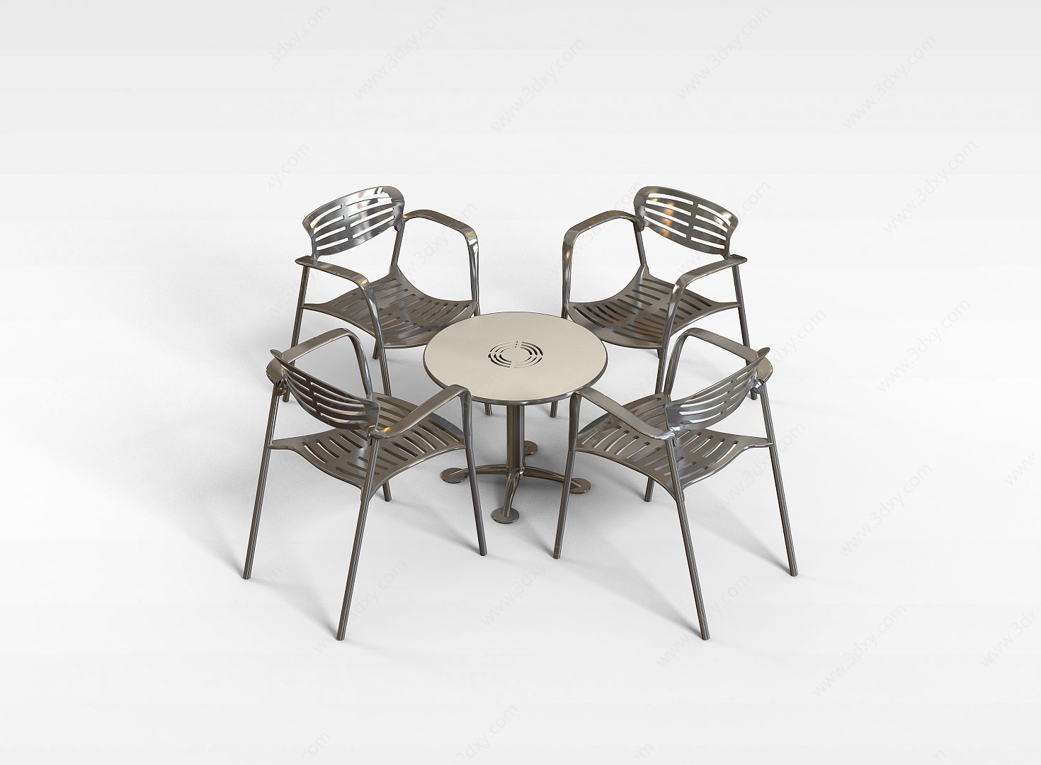 不锈钢桌椅组合3D模型