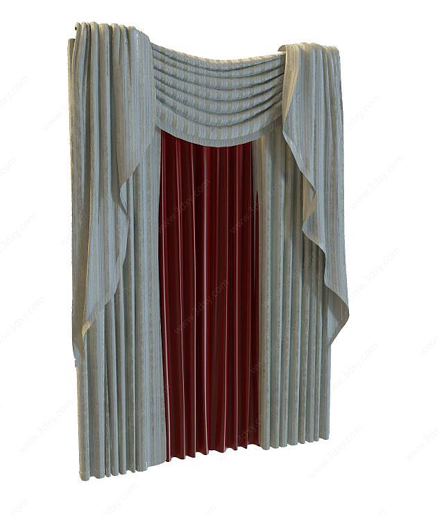 现代风格布艺窗帘3D模型
