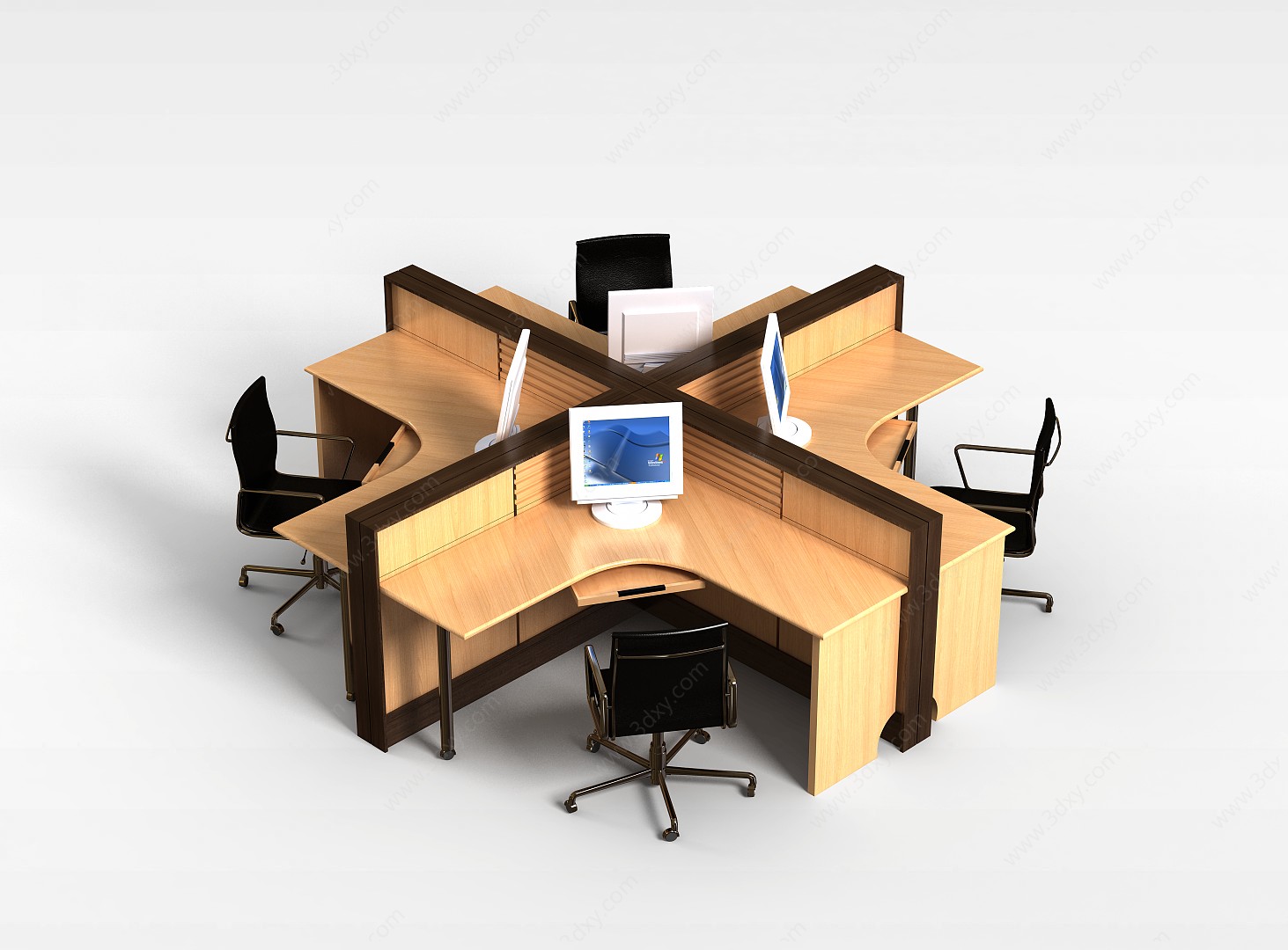 十字办公桌椅3D模型