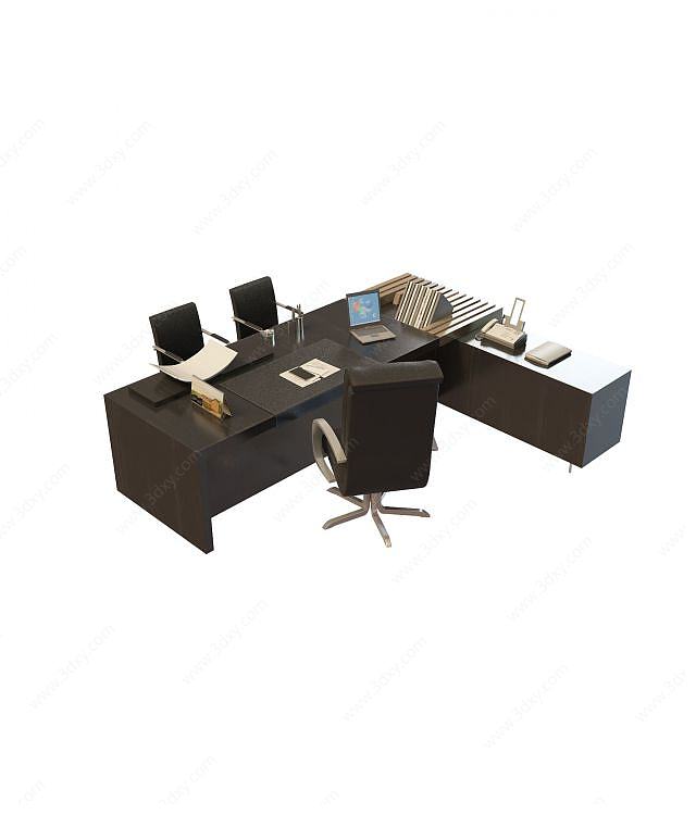 拐角办公桌椅3D模型