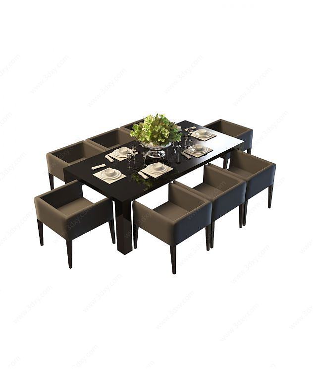 商务餐桌椅组合3D模型