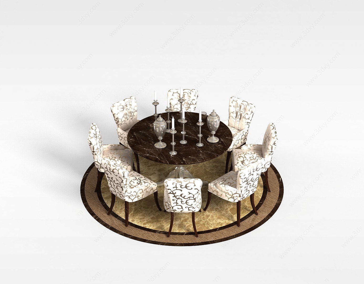 8人桌椅组合3D模型