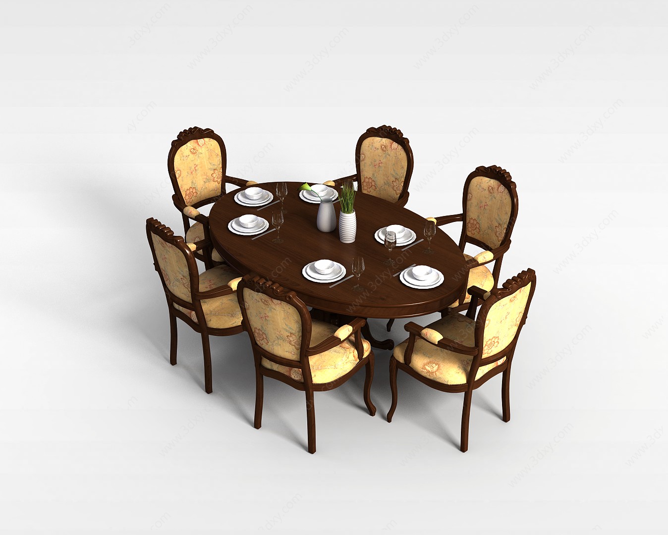 欧式实木餐桌椅3D模型