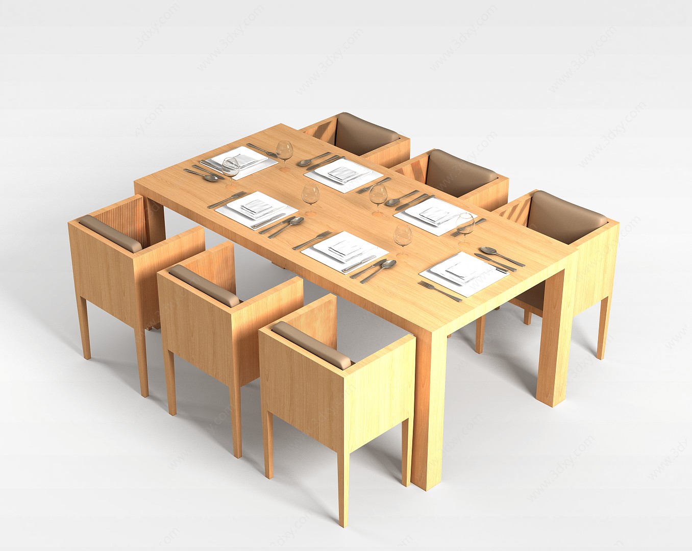 实木六人餐桌椅3D模型