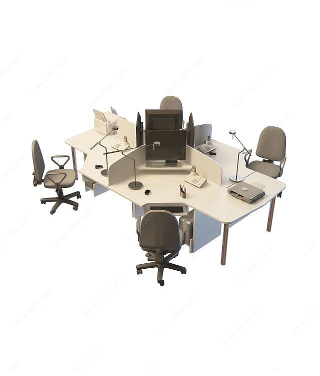 职员办公桌椅3D模型