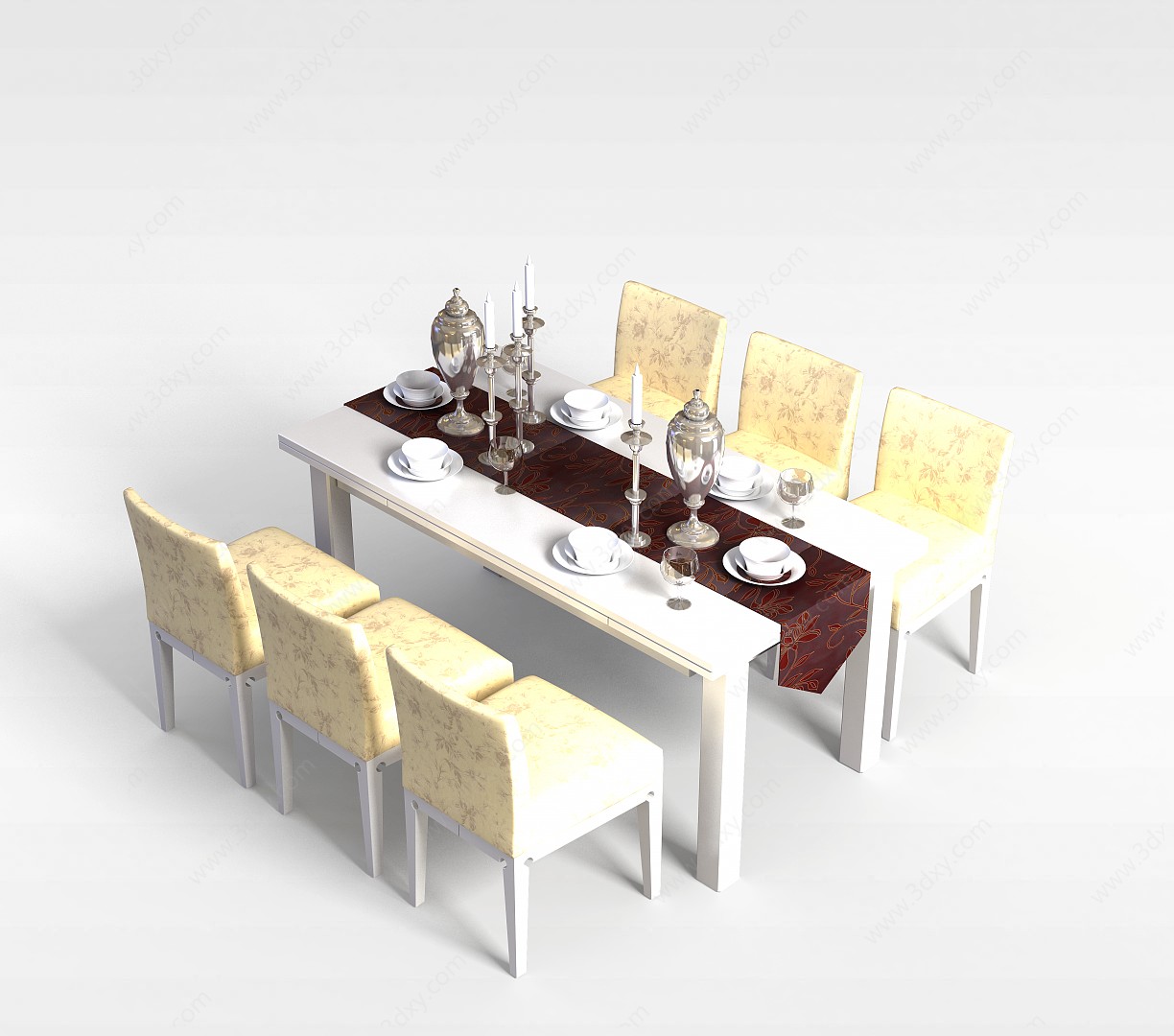 6人餐厅桌椅组合3D模型