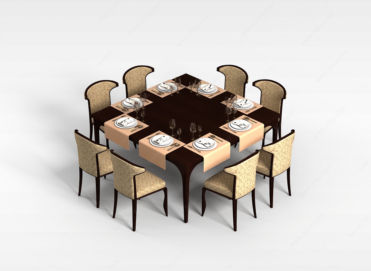 餐厅方形桌椅3D模型