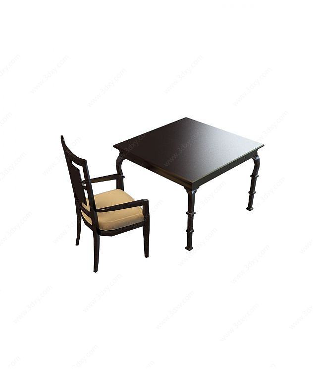 方形桌椅组合3D模型